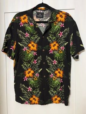 Scotch & Soda Black Hawaiian Floral Button-Down Shirt Tommy bahama style Sz M